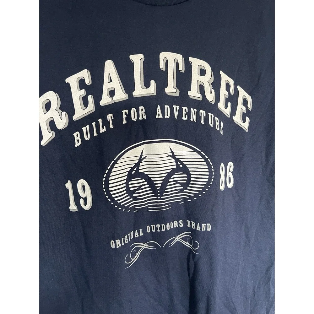 Realtree Active Men's Shirt Dark Blue White Antler Logo‎ Spellout Brand Casual M